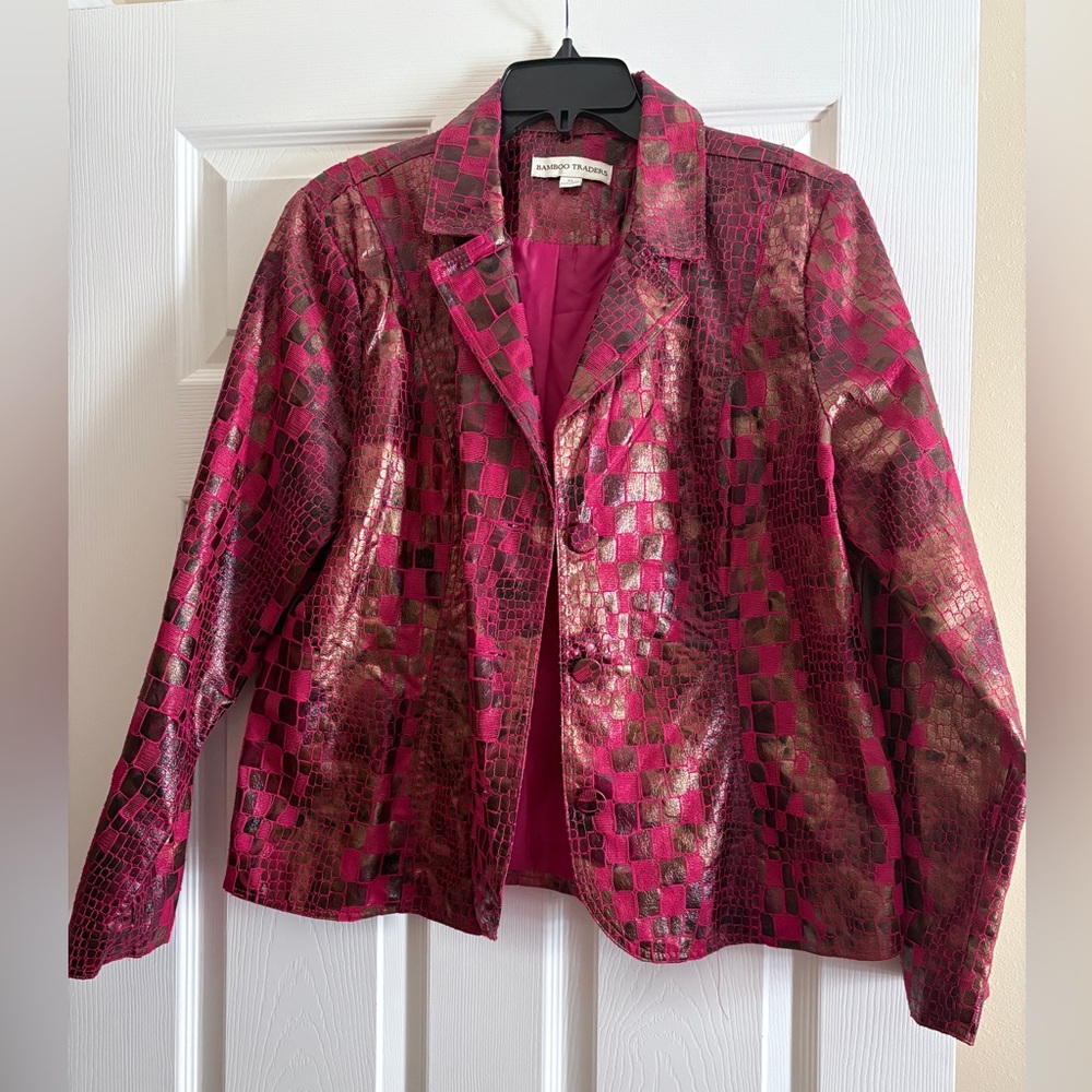 Coldwater Creek Pink and Gold Croc-Patterned Blazer